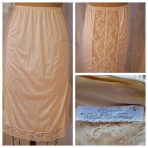 Vintage Blanche RALPH MONTENERA Nude LACE SIDES Half Slip S Sissy Coquette EUC